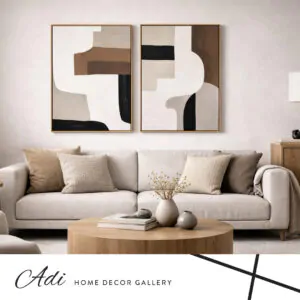 סט תמונות קנבס אבסטרקטי בגווני אדמה חום שמנת ושחור לסלון מודרני