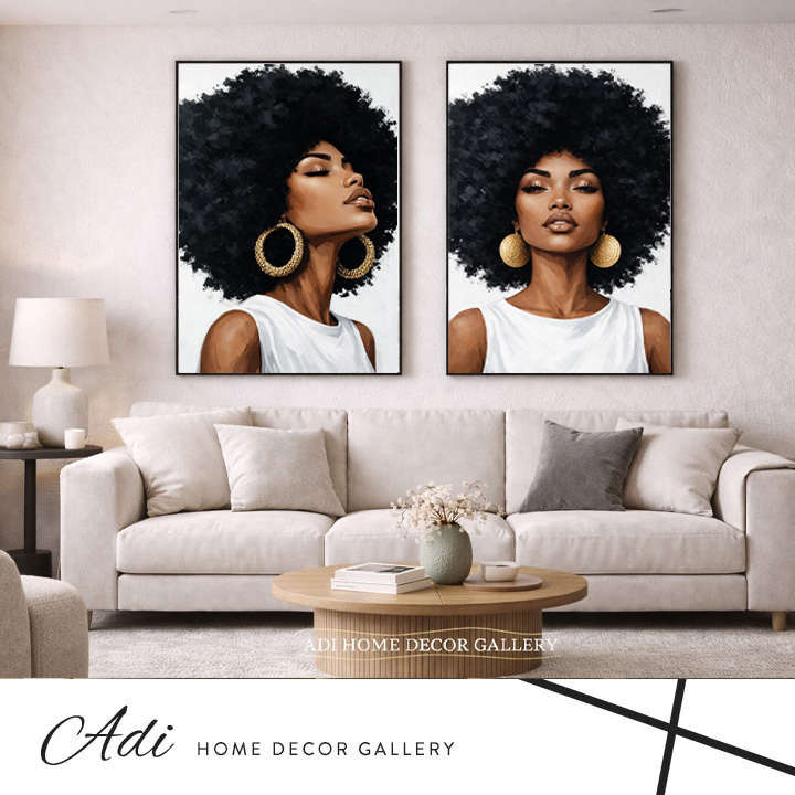 סט תמונות קנבס עוצמה נשית בגווני שחור וזהב לסלון מודרני יוקרתי