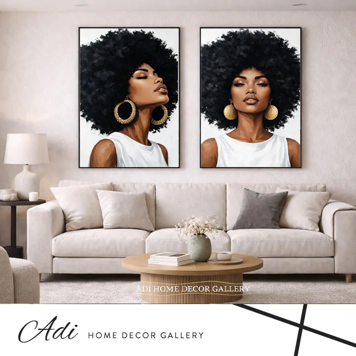 סט תמונות קנבס עוצמה נשית בגווני שחור וזהב לסלון מודרני יוקרתי