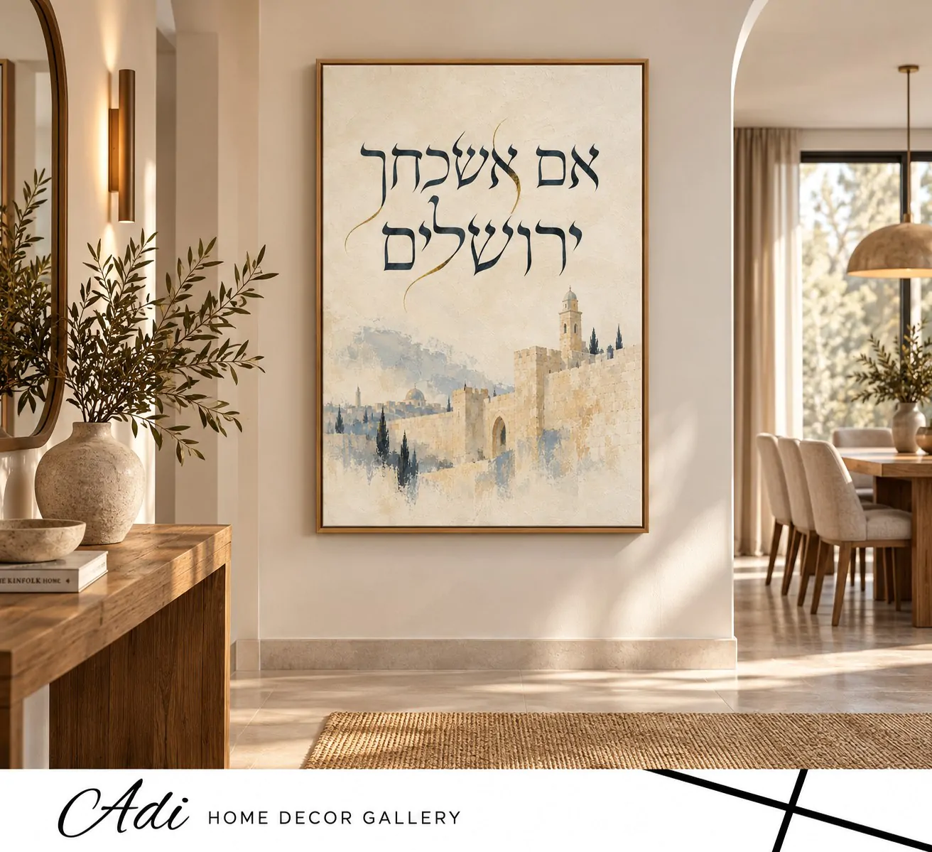 תמונת אם אשכחך ירושלים עם חומות ירושלים בגווני שמנת וזהב – ירושלים שבלב